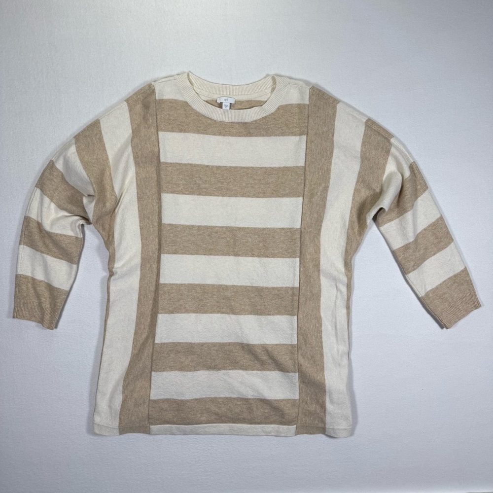 J JILL dolman sweater tunic neutral Striped Beige and White‎ Sweater XL